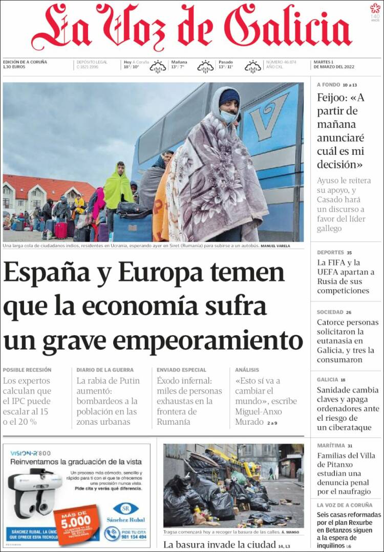 Portada de La Voz de Galicia (Espagne)