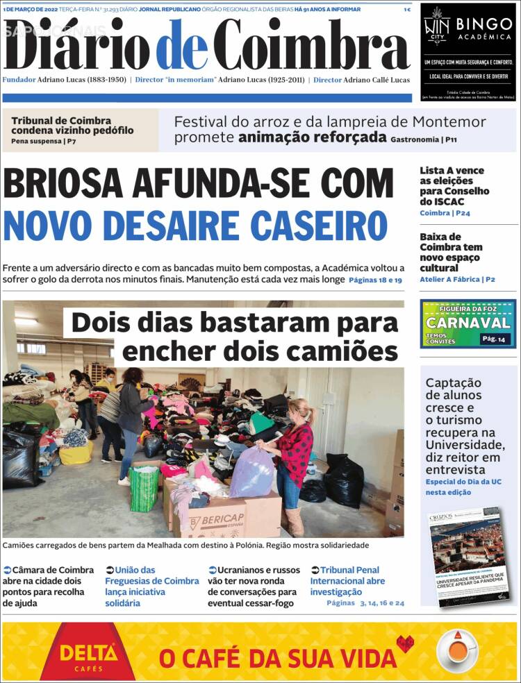 Portada de Diário de Coimbra (Portugal)