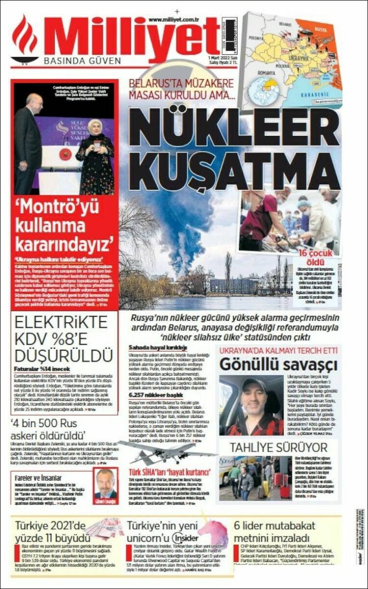Portada de Milliyet (Turquie)