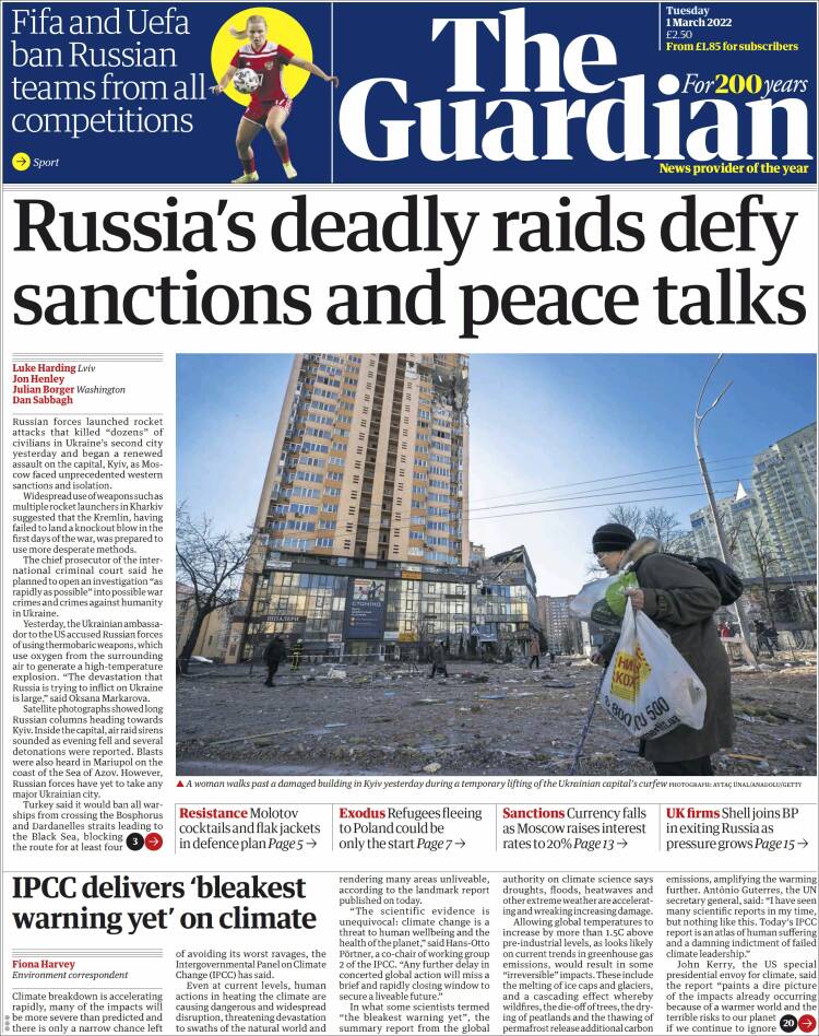 Portada de The Guardian (Royaume-Uni)