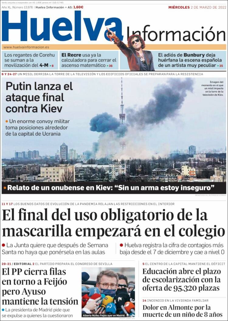 Portada de Huelva Información (España)