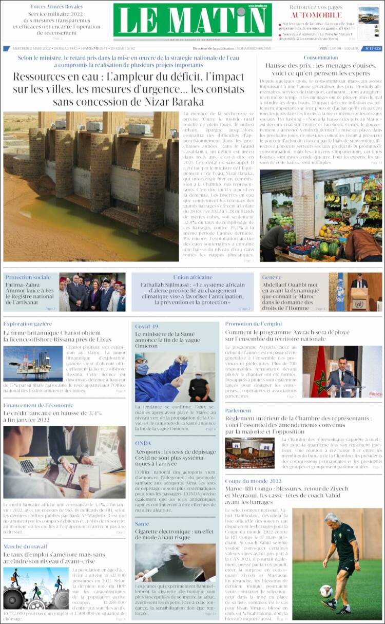 Portada de Le Matin (Maroc)