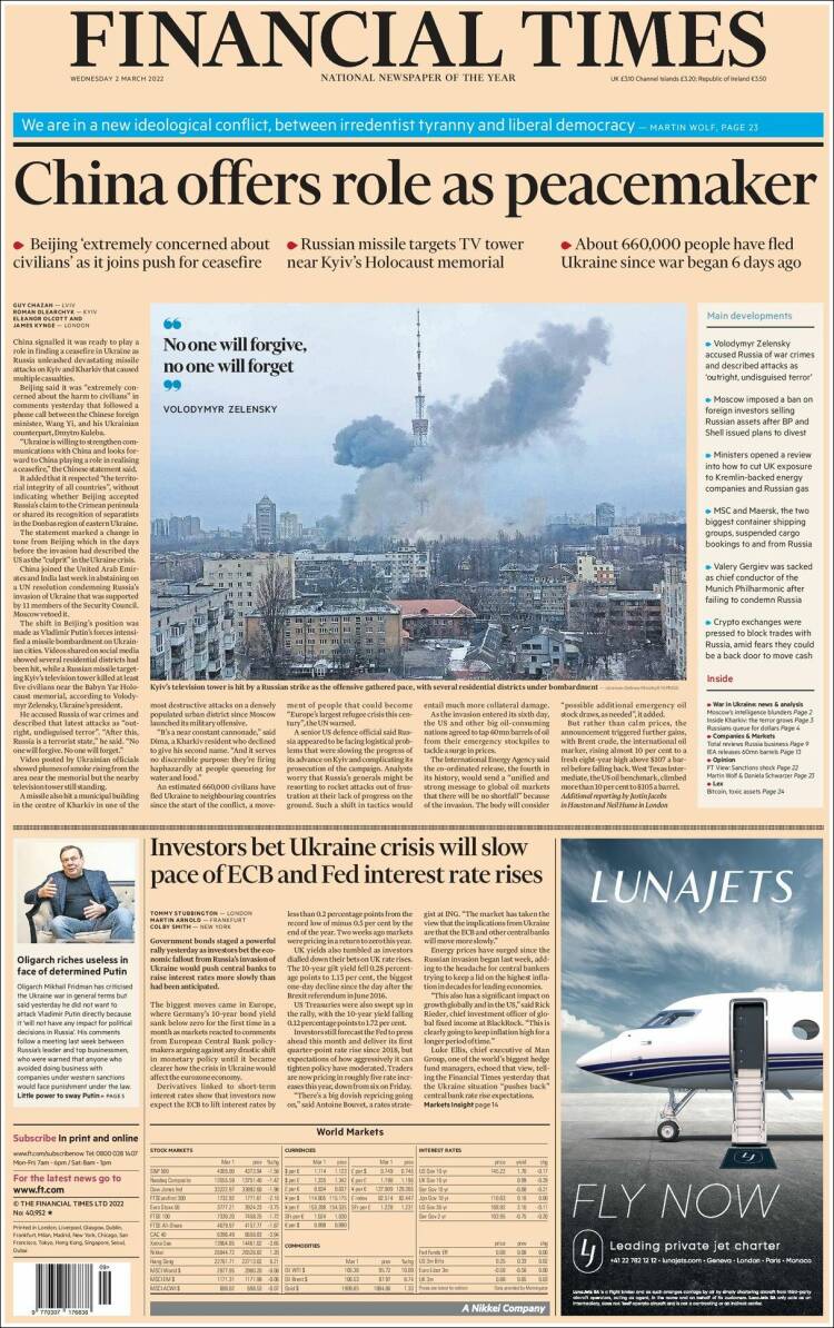 Portada de Financial Times (Royaume-Uni)