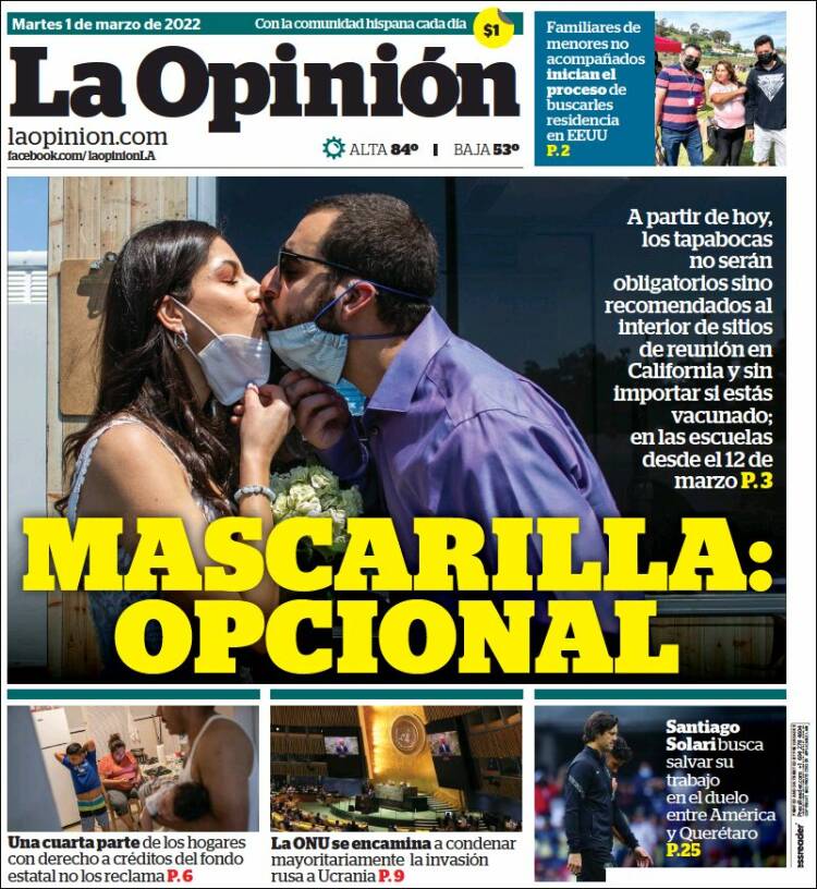 Portada de La Opinión (USA)