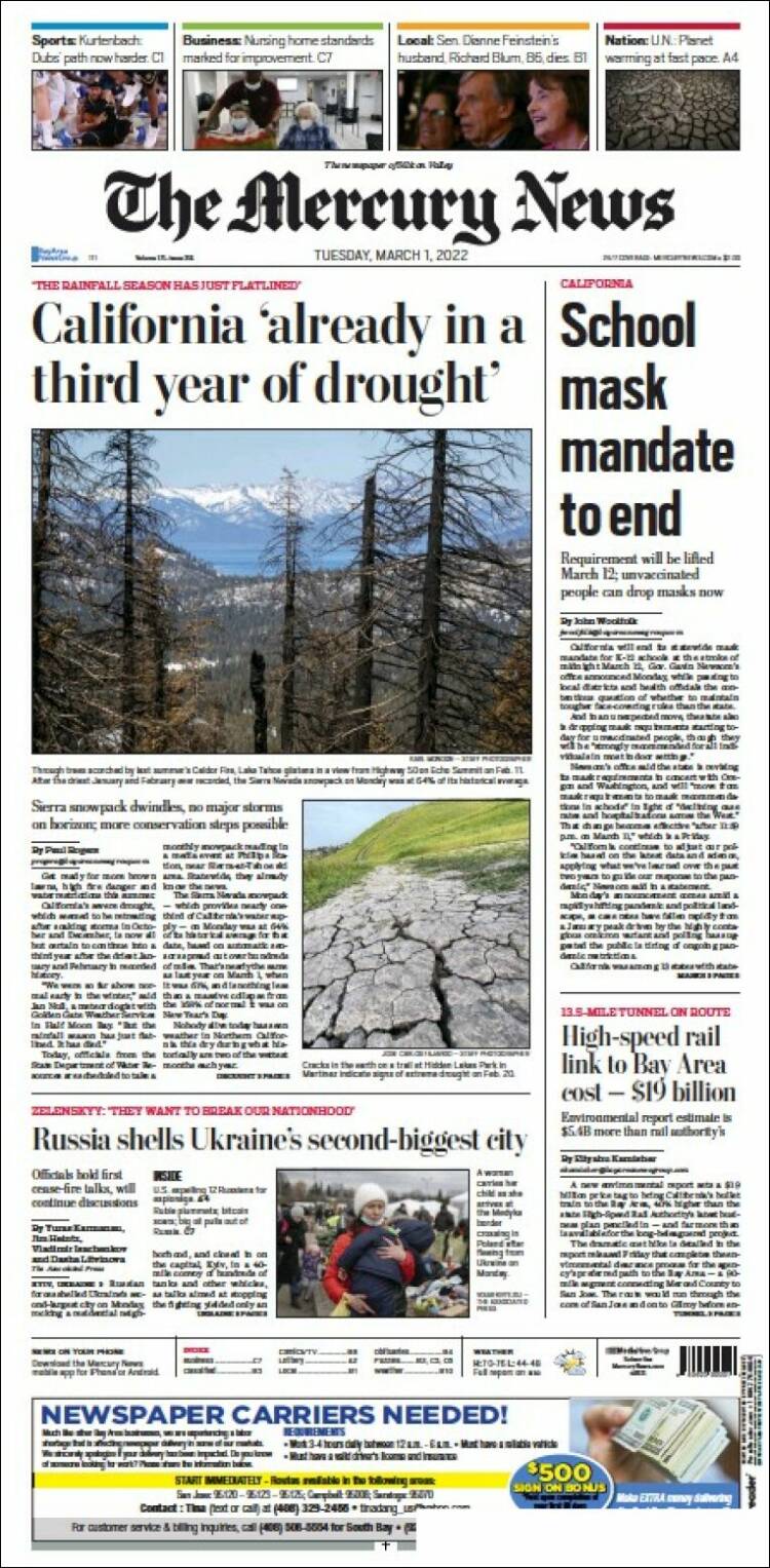 Portada de San Jose Mercury News (USA)