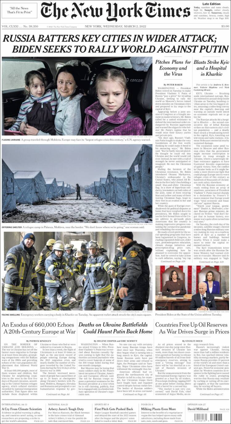 Portada de New York Times (USA)