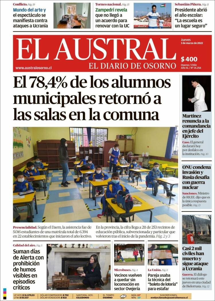 Portada de El Austral de Osorno (Chile)