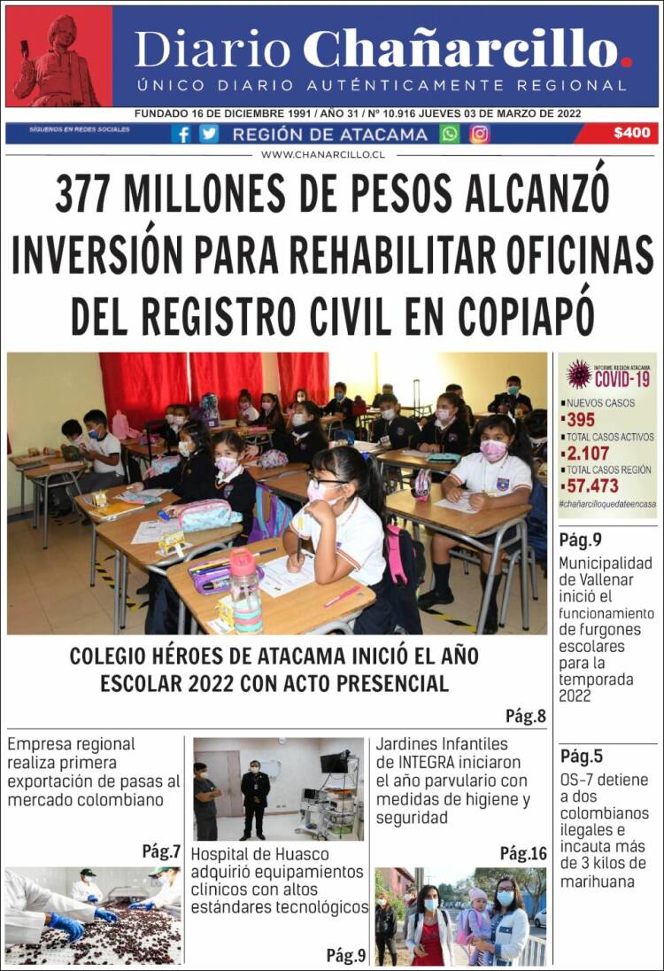 Portada de Diario Chañarcillo (Chile)