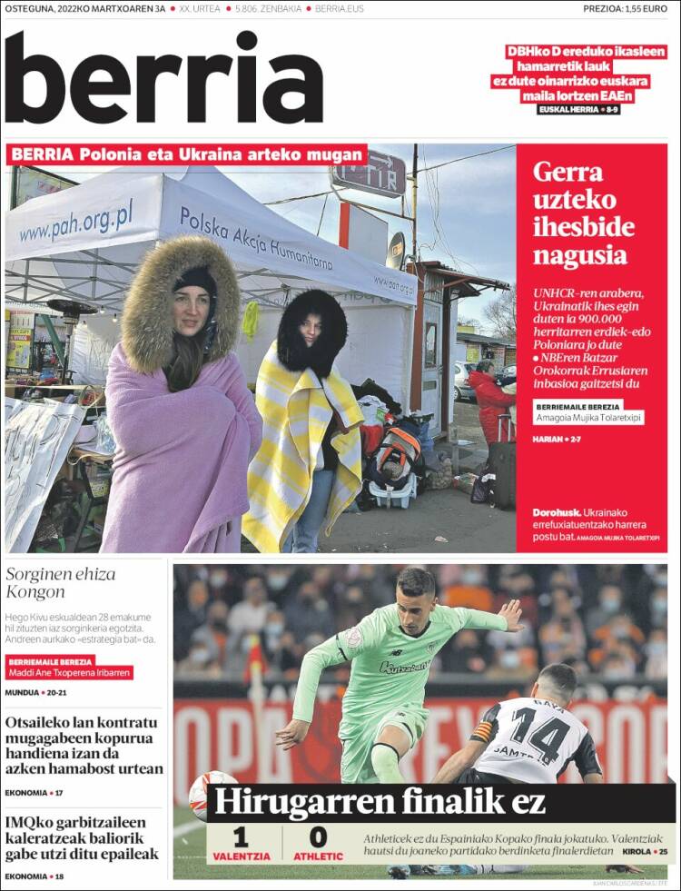 Portada de Berria (Espa&ntilde;a)