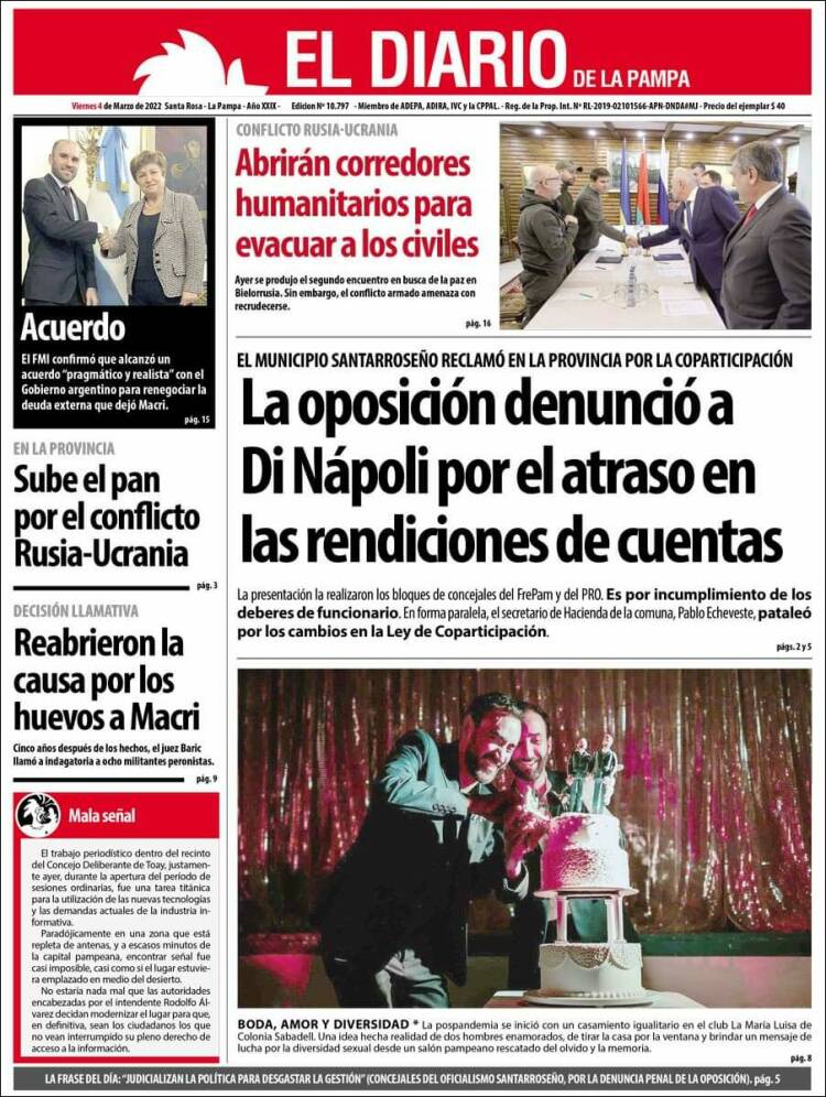 Portada de Diario de La Pampa (Argentina)