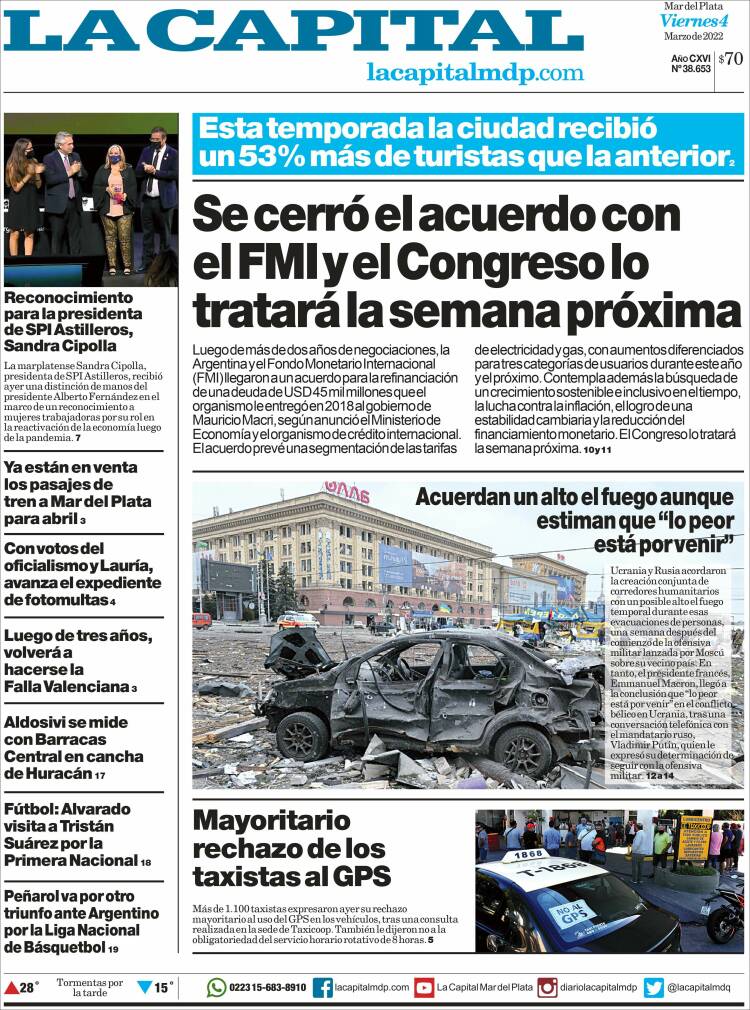 Portada de Diario La Capital - Mar del Plata (Argentina)
