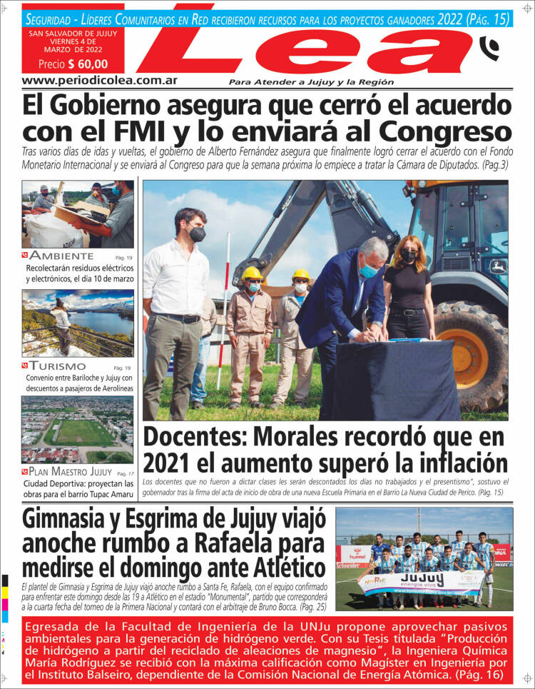 Portada de Periódico Lea (Argentina)