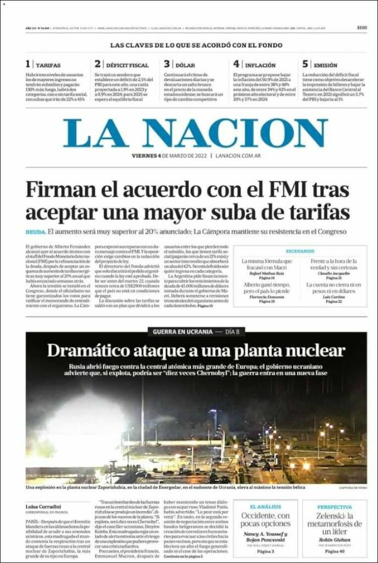 Portada de La Nación (Argentina)