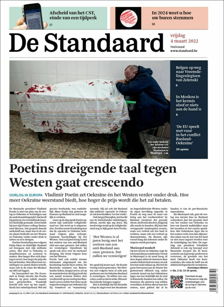Portada de De Standaard (B&eacute;lgica)