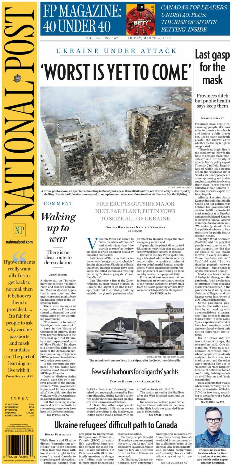 Portada de The National Post (Canad&aacute;)