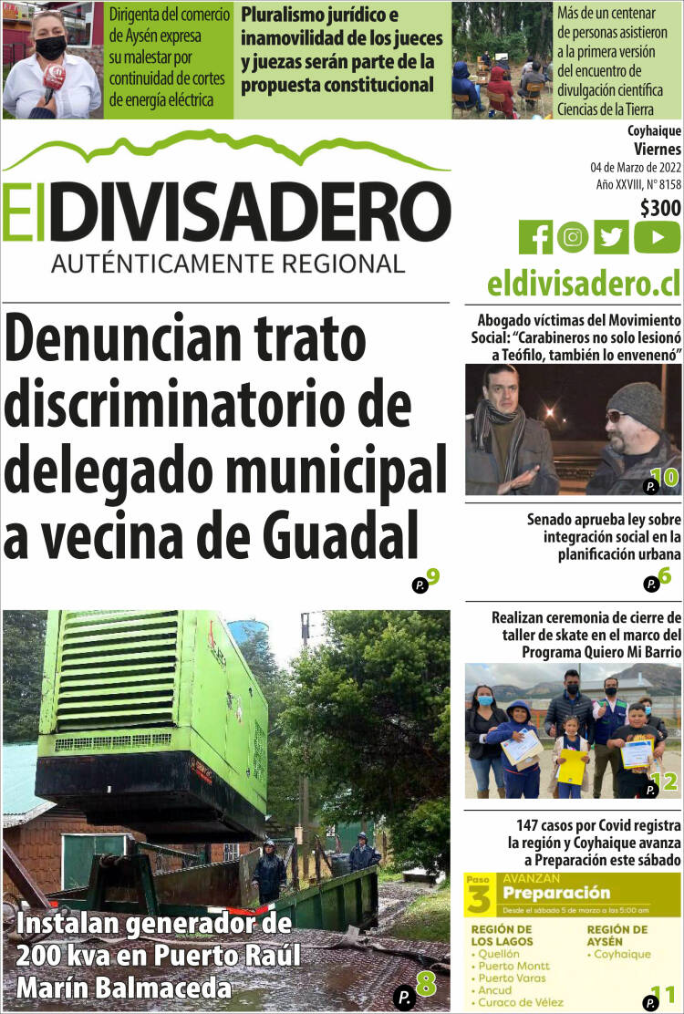 Portada de Diario El Divisadero (Chile)