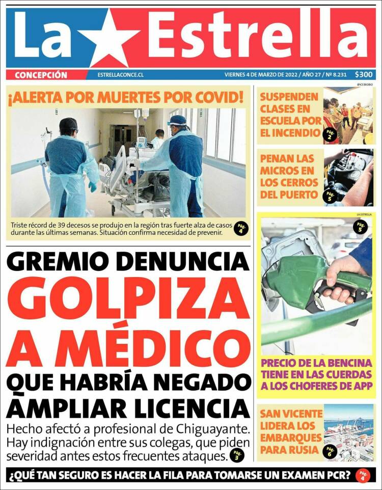Portada de La Estrella de Concepción (Chile)