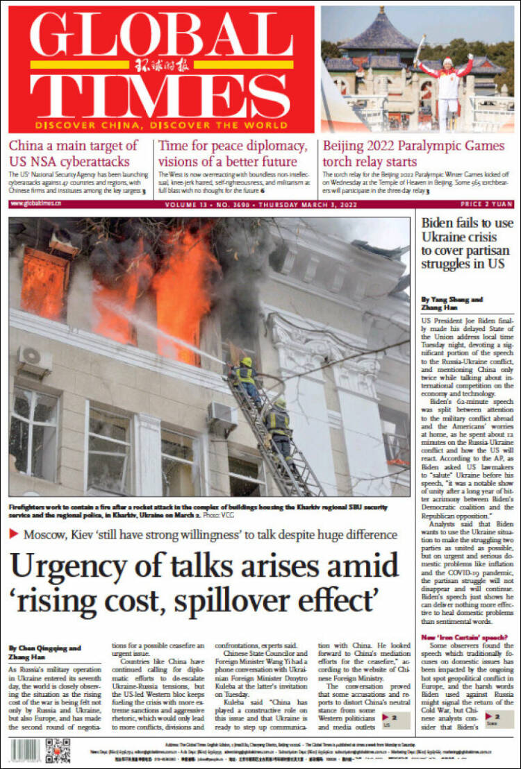 Portada de The Global Times (China)