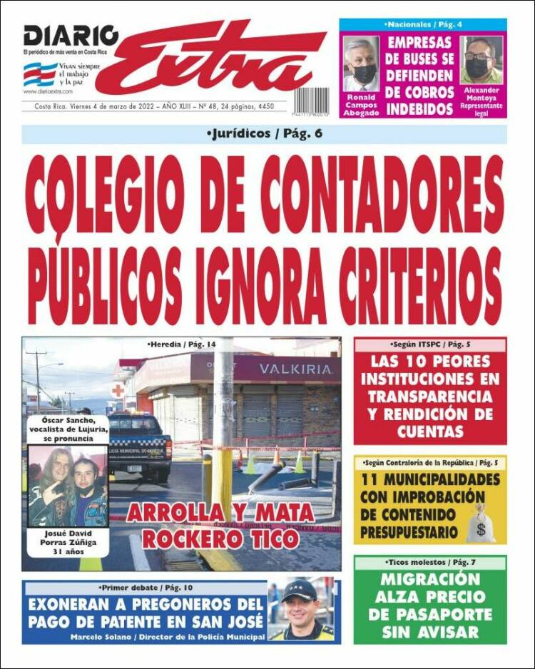 Portada de Diario Extra (Costa Rica)