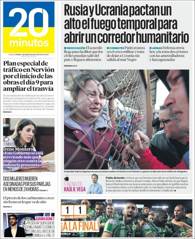 Portada de 20 Minutos - Sevilla (España)
