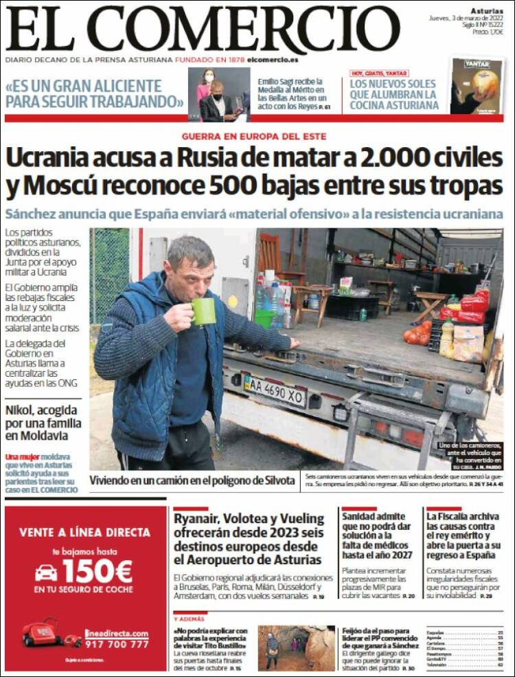Portada de El Comercio (España)