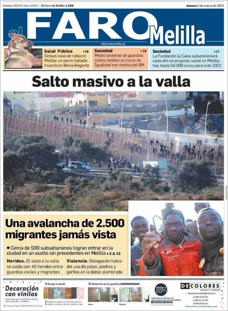 Portada de El Faro de Melilla (España)