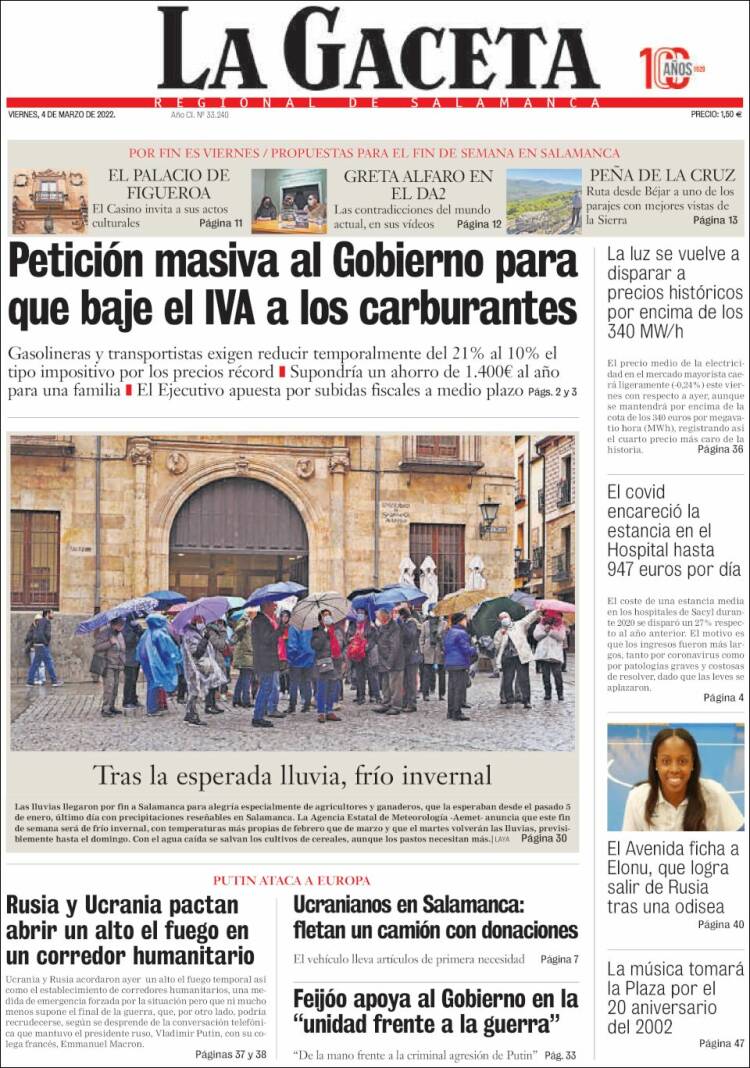 Portada de La Gaceta de Salamanca (España)