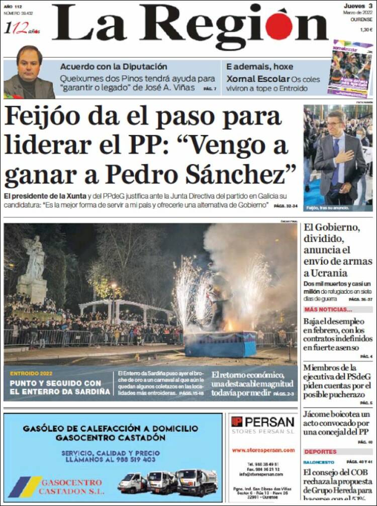 Portada de La Región de Ourense (España)