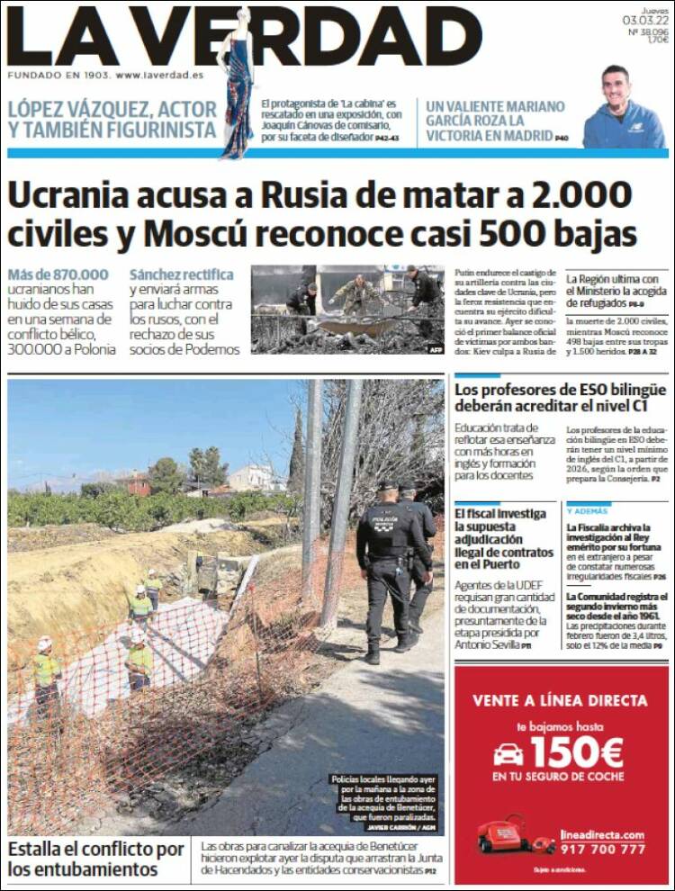 Portada de La Verdad de Murcia (España)