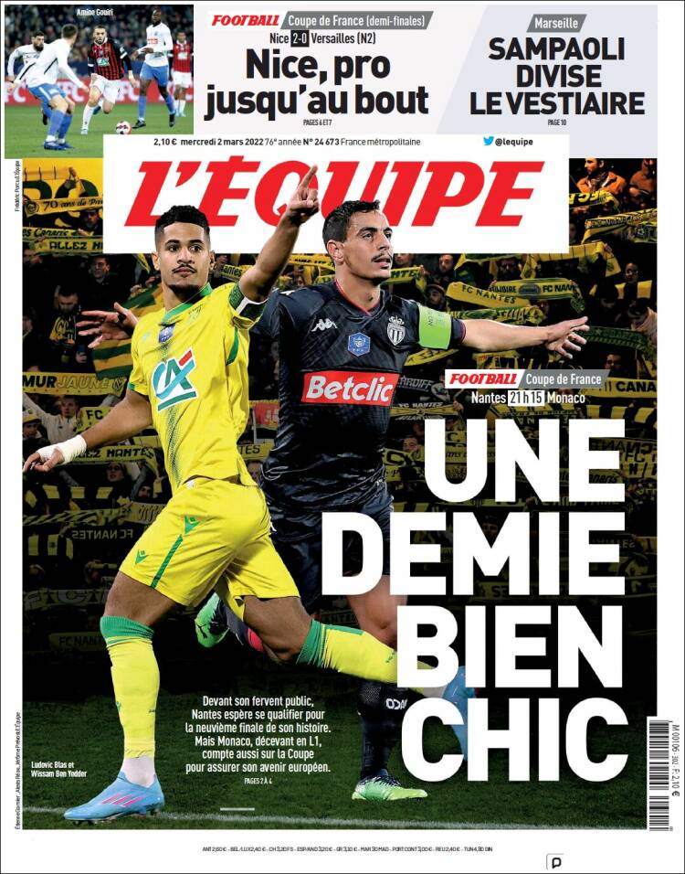 Portada de L'Equipe (Francia)