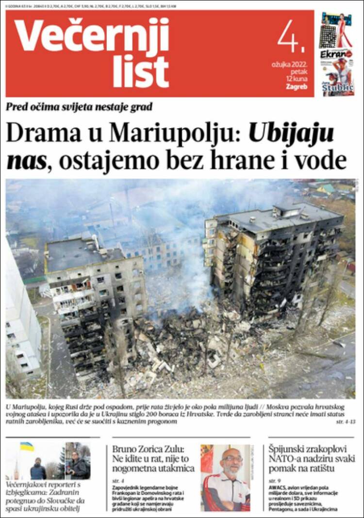 Portada de Večernji (Croacia)