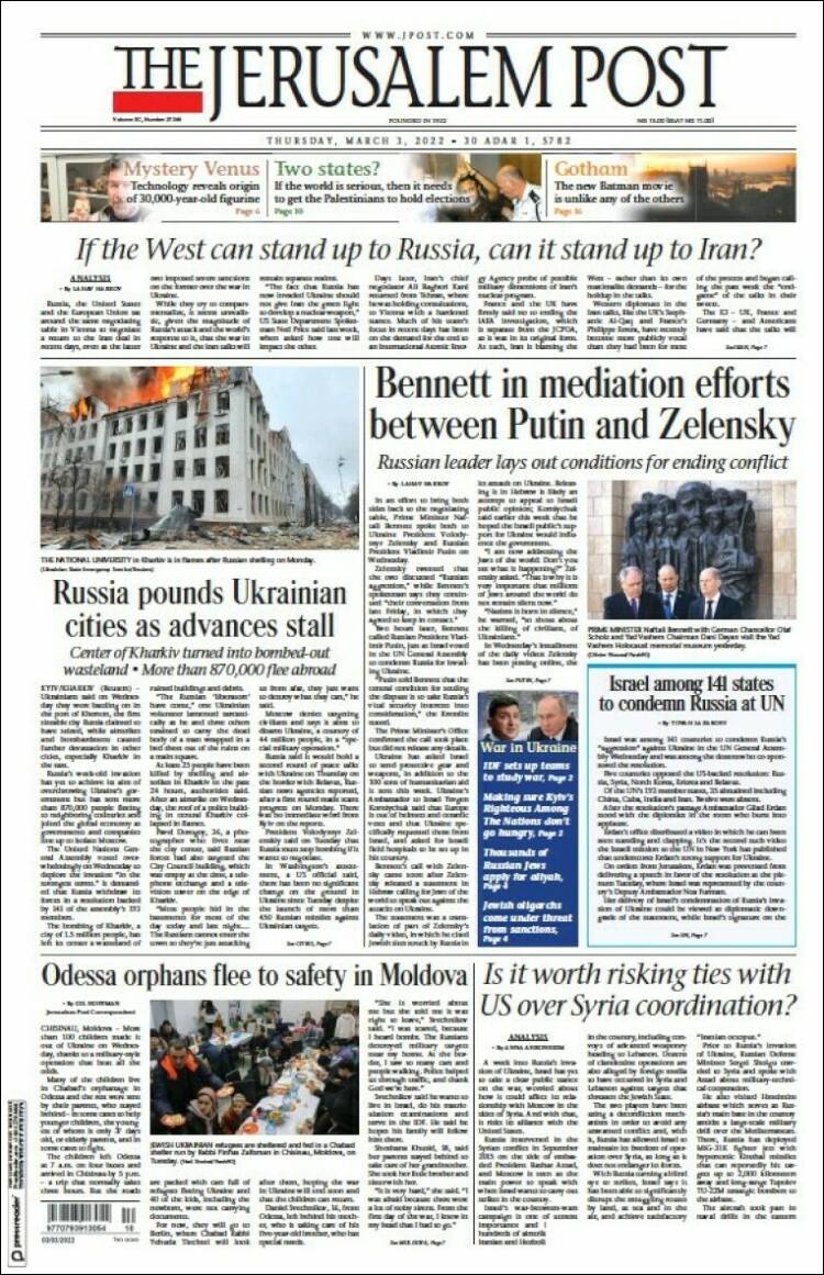 Portada de The Jerusalem Post (Israel)