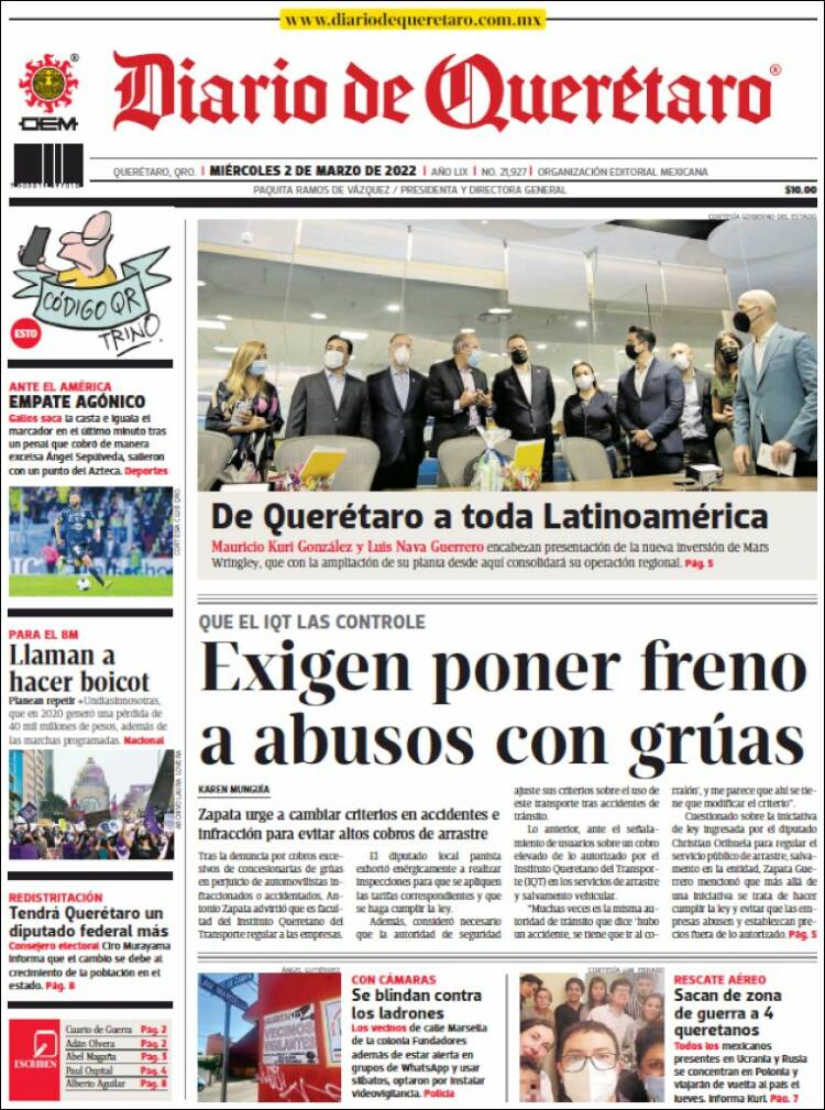 Portada de Diario de Querétaro (M&eacute;xico)