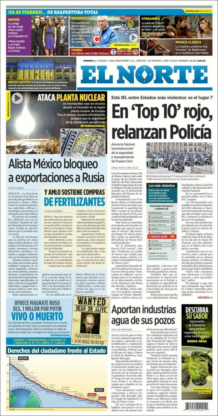 Portada de El Norte (M&eacute;xico)