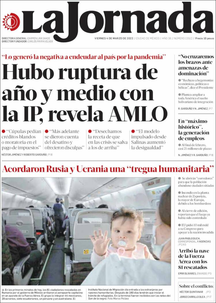 Portada de La Jornada (M&eacute;xico)