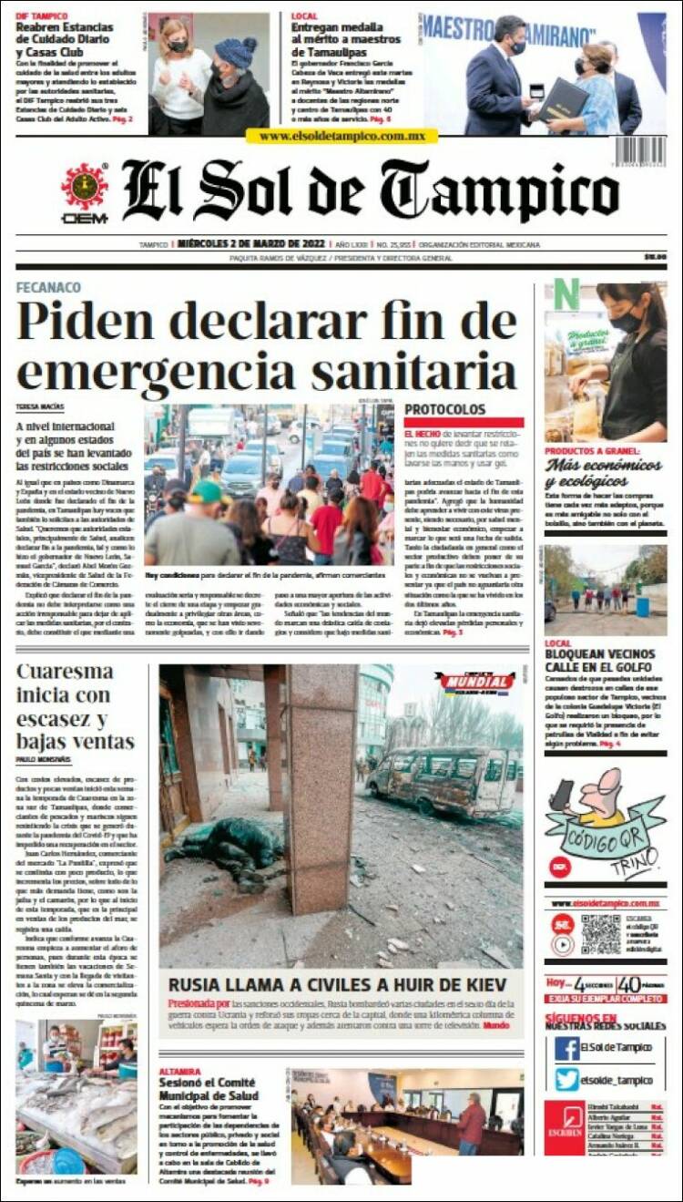 Portada de El Sol de Tampico (M&eacute;xico)