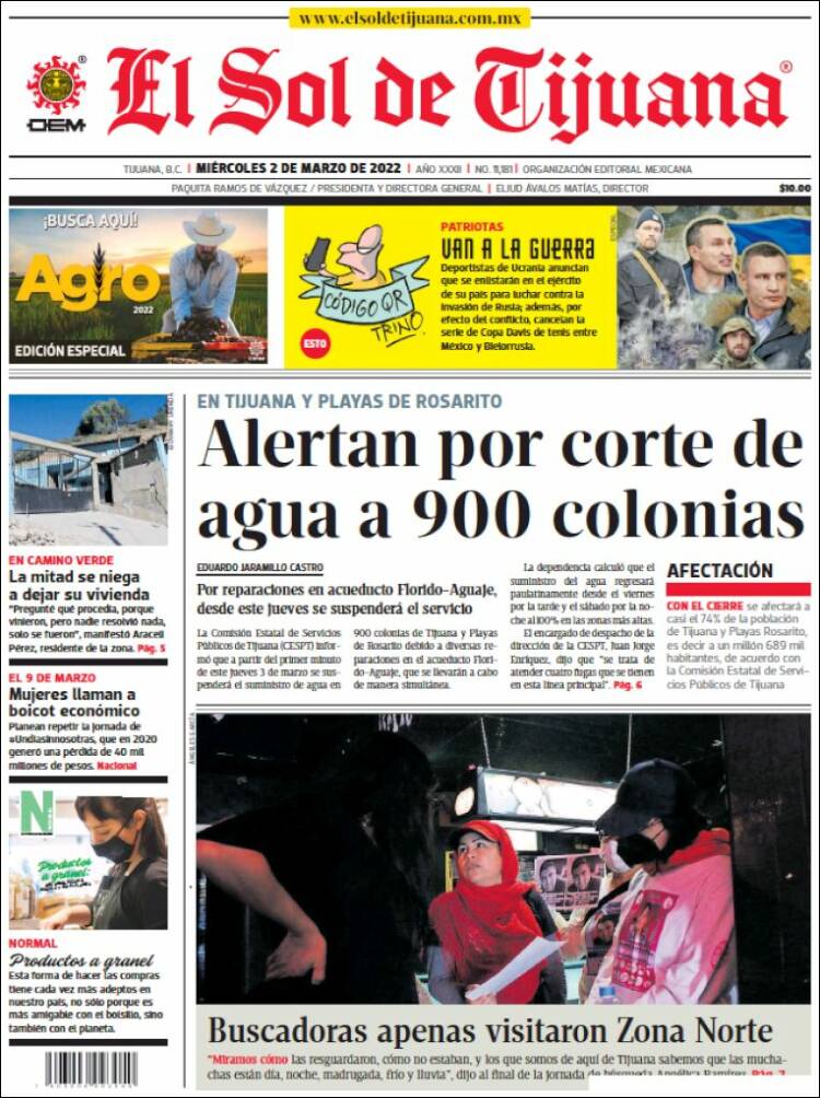Newspaper El Sol de Tijuana (Mexico). Newspapers in Mexico. Friday's