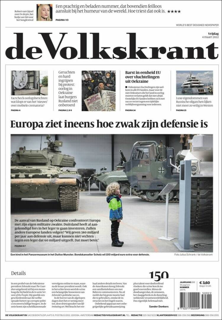 Portada de De Volkskrant (Pa&iacute;ses Bajos)
