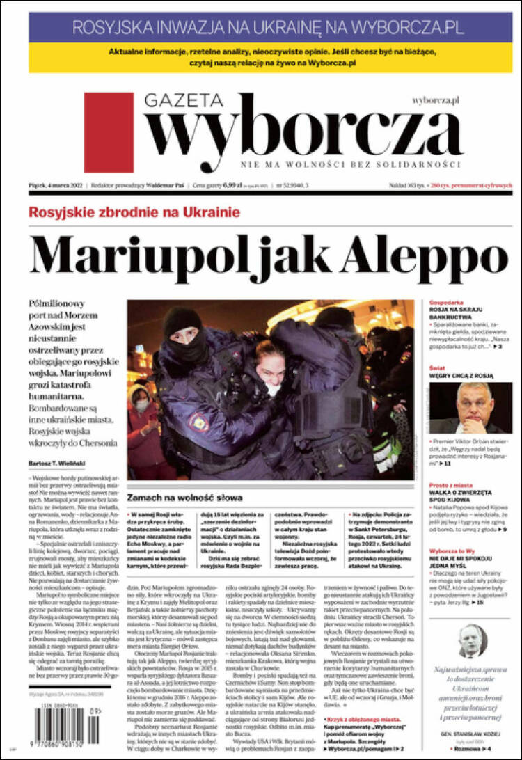 Portada de Gazeta Wyborcza (Polonia)