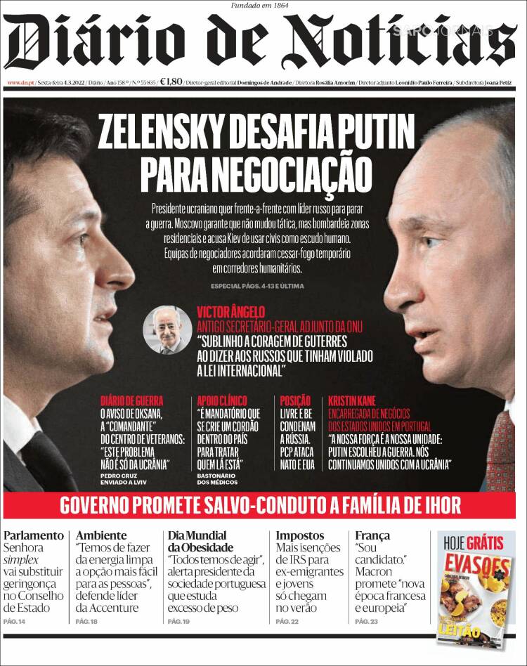 Portada de Diário de Noticias (Portugal)