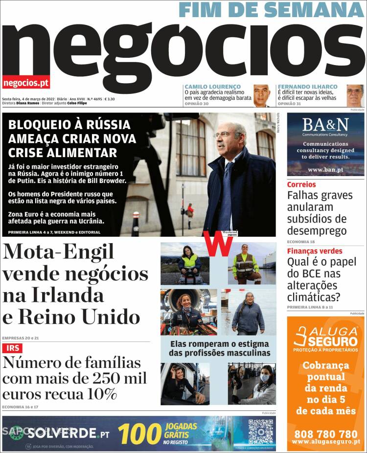 Portada de Jornal de Negócios (Portugal)