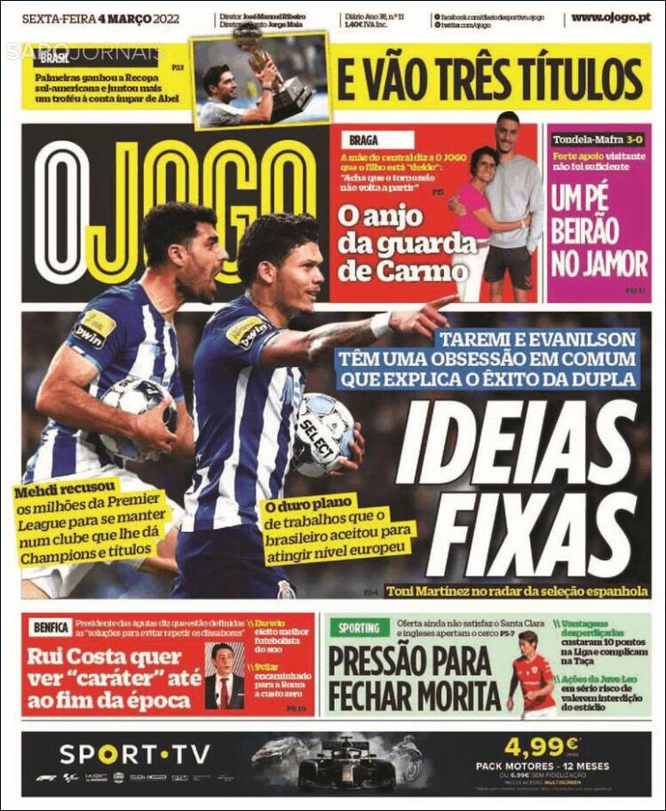 Portada de O Jogo (Portugal)