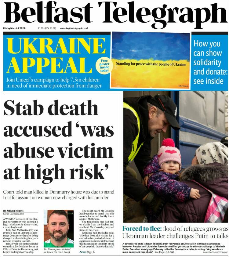 Portada de Belfast Telegraph (Reino Unido)