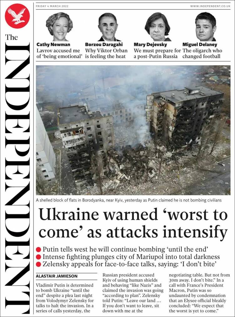 Portada de The Independent (Reino Unido)