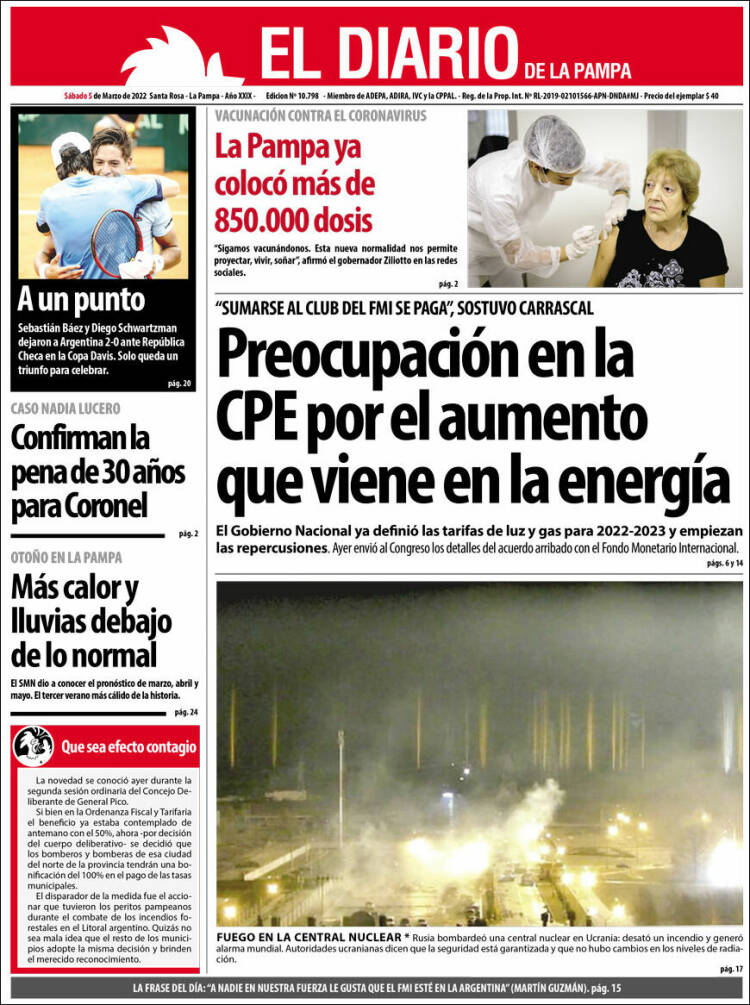Portada de Diario de La Pampa (Argentina)