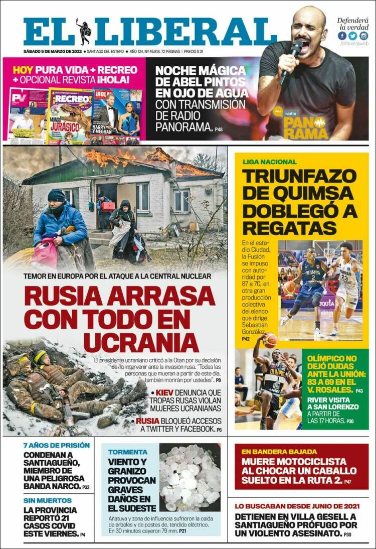 Portada de Diario El Liberal (Argentina)
