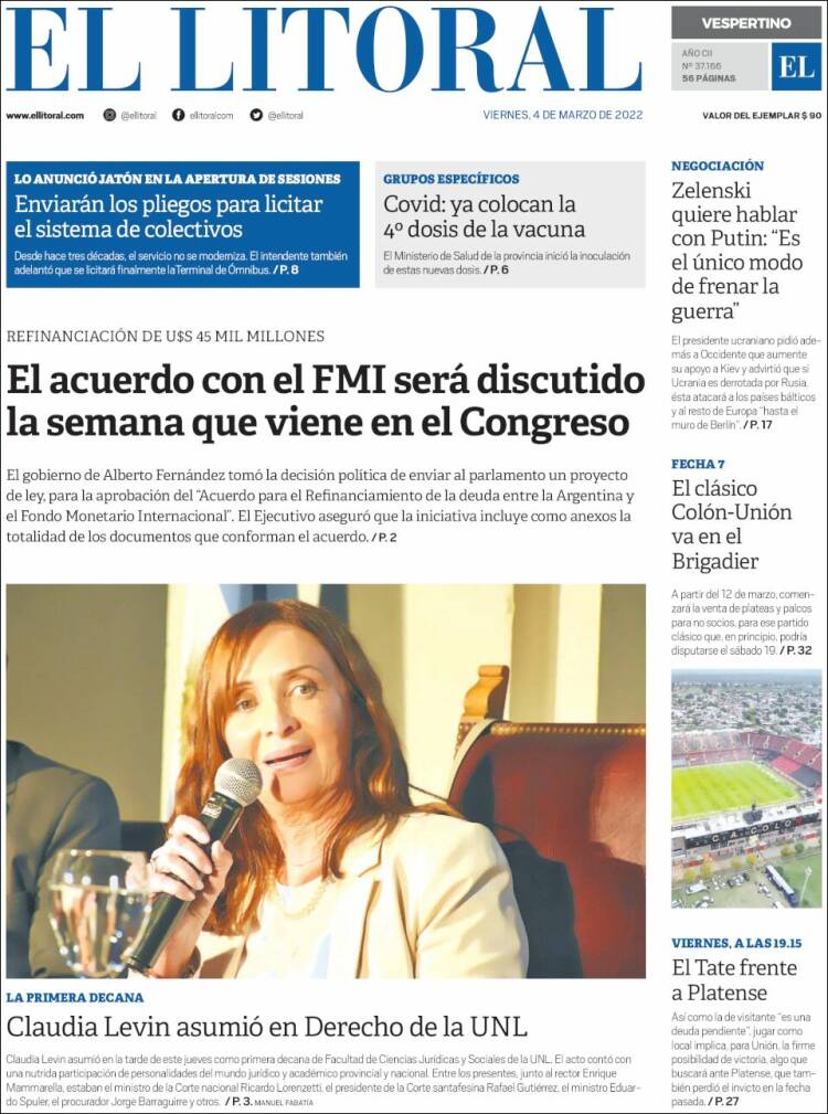 Portada de Diario El Litoral (Argentina)