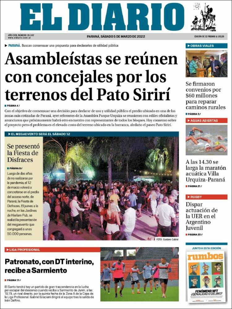 Portada de El Diario de Paraná (Argentina)