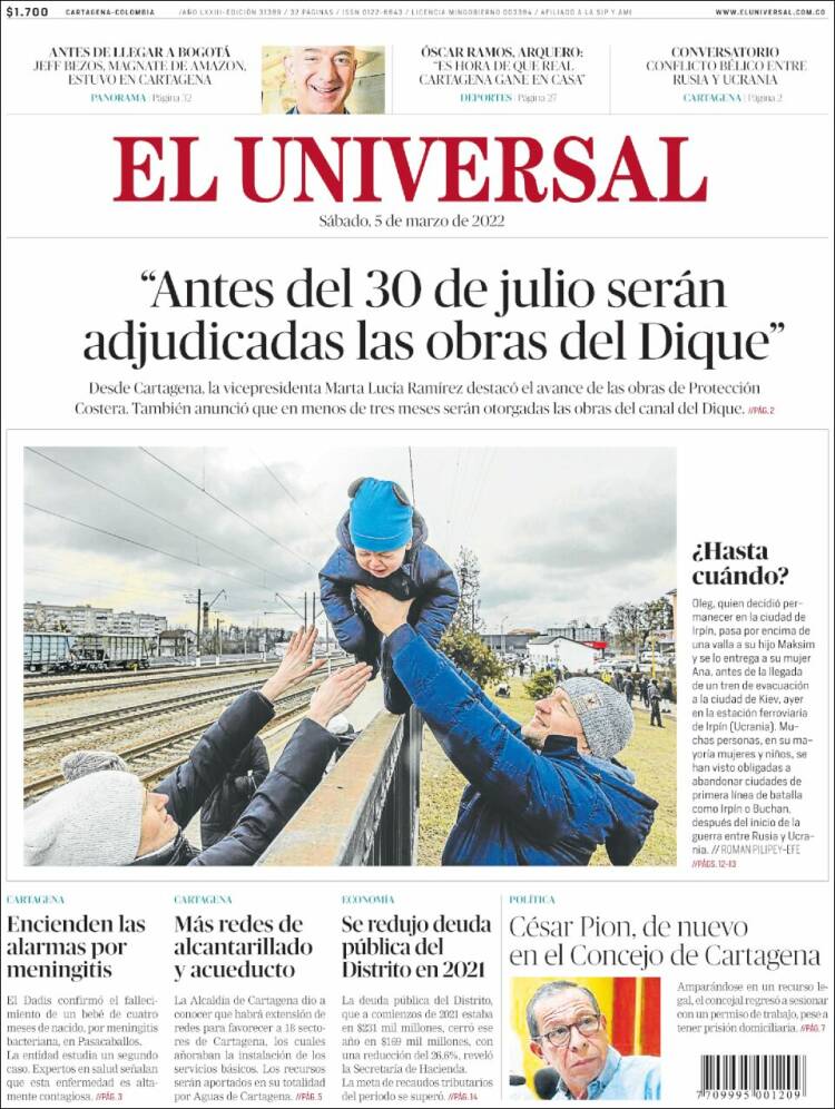 Portada de El Universal (Colombia)
