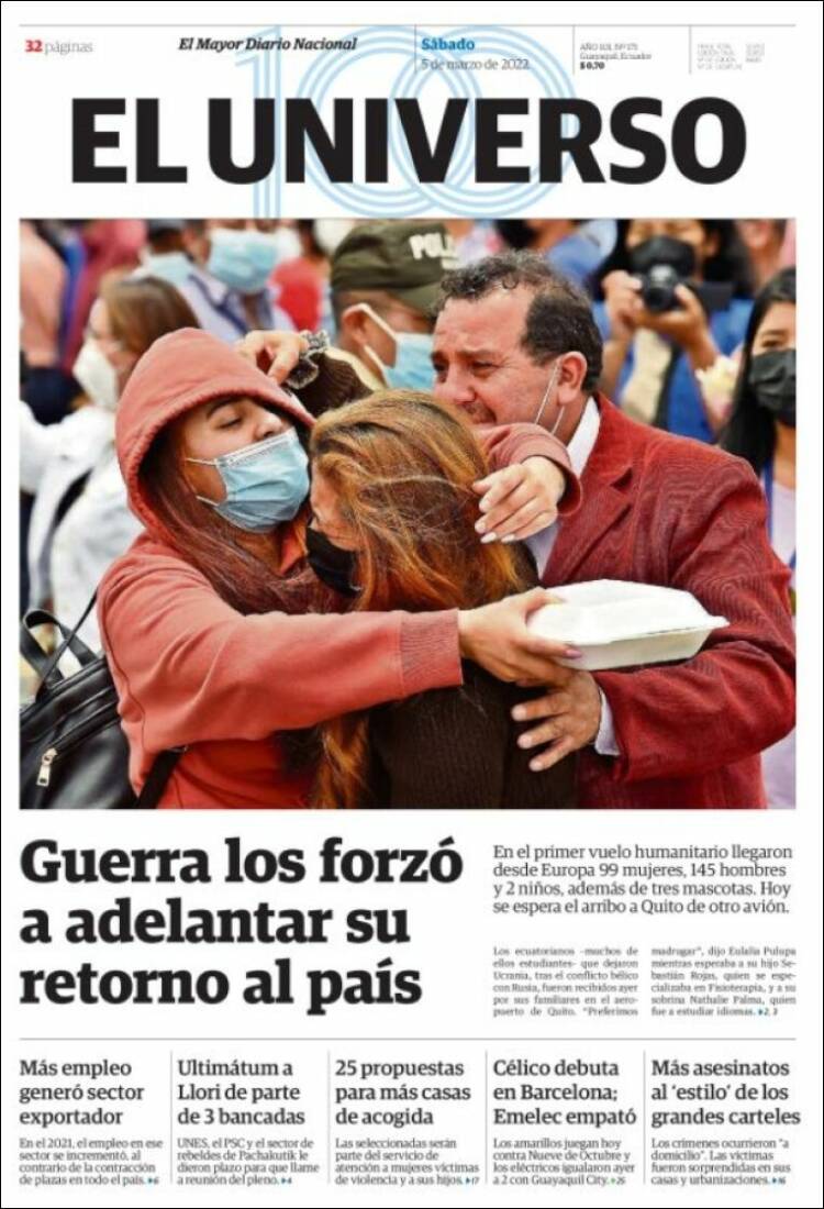 Portada de El Universo - Ecuador (Ecuador)